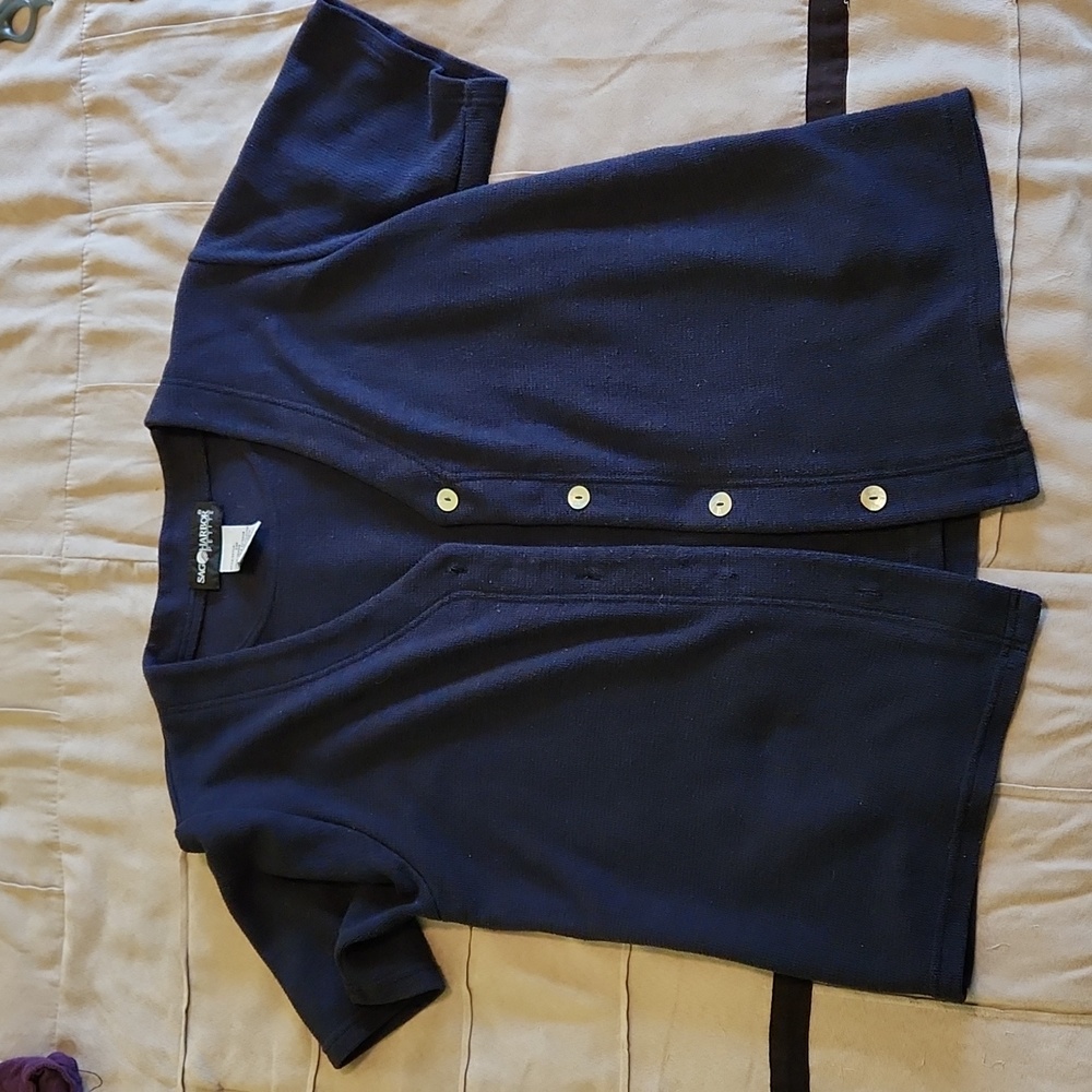 Vintage Sag Harbor women's short sleeved twofer, dark blue, size L